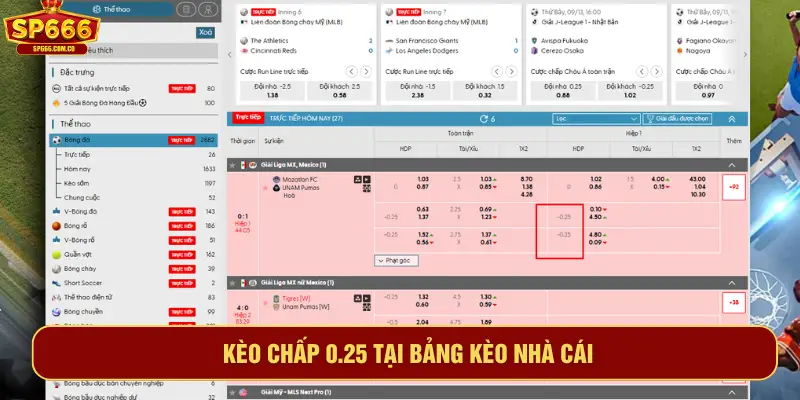 Kèo chấp 0.25 tại bảng kèo nhà cái